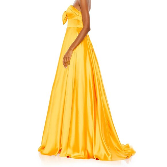 NWT Mac Duggal Bow Sweetheart Yellow Strapless A Line Gown YELLOW SZ 12 67995 - Picture 3 of 5